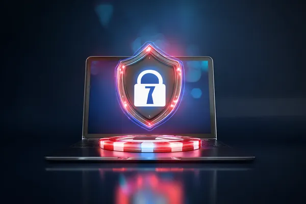 Un ordinateur portable éclaire un formulaire de connexion dans un décor minimaliste, symbolisant le système d'accès protégé de BOOMERANG.